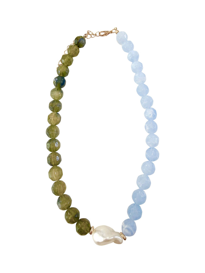 Miles Beaded Necklace with Pearl Accent - Chartreuse/ Blue