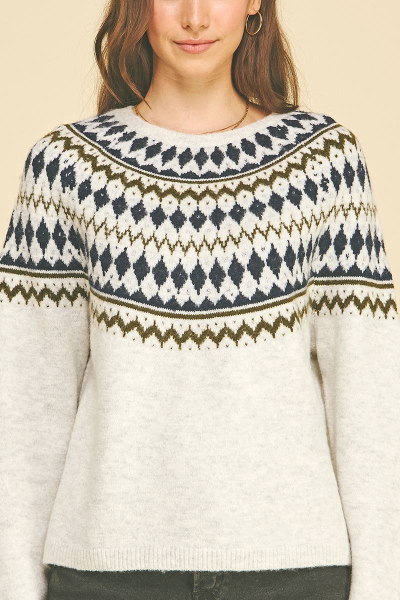 Piper Fair Isle Sweater - Heather Grey