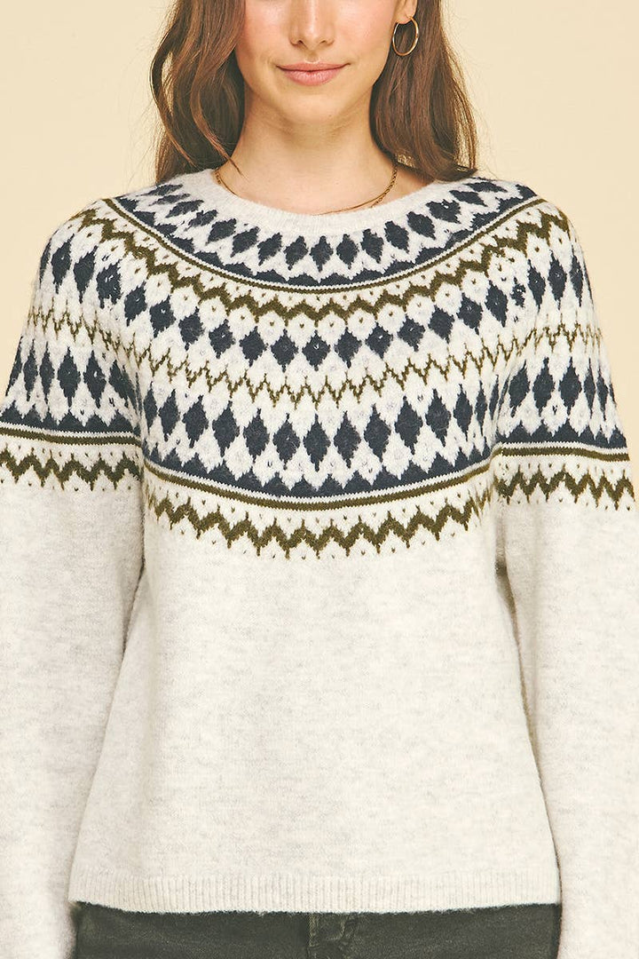 Piper Fair Isle Sweater - Heather Grey