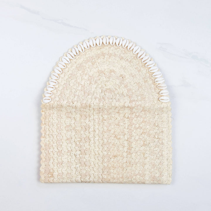 Straw Clutch - Off White with Cowrie Shell Trim