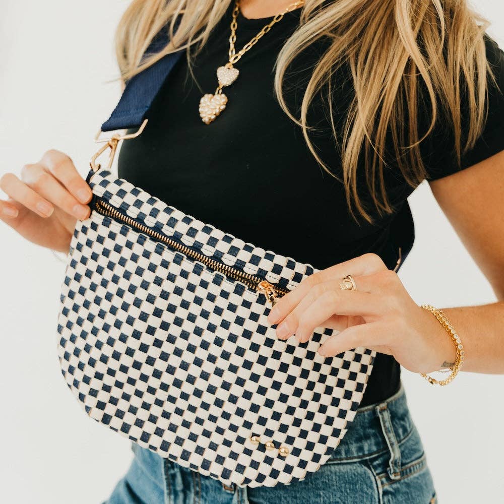 Keara Woven Crossbody Bag - Checkered Navy