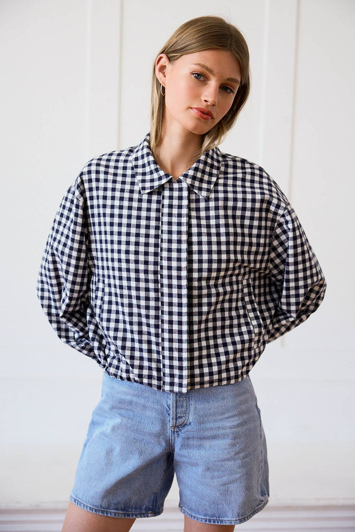 Jenna Gingham Jacket - Navy