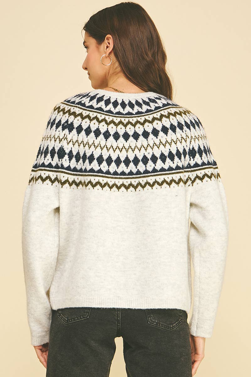 Piper Fair Isle Sweater - Heather Grey