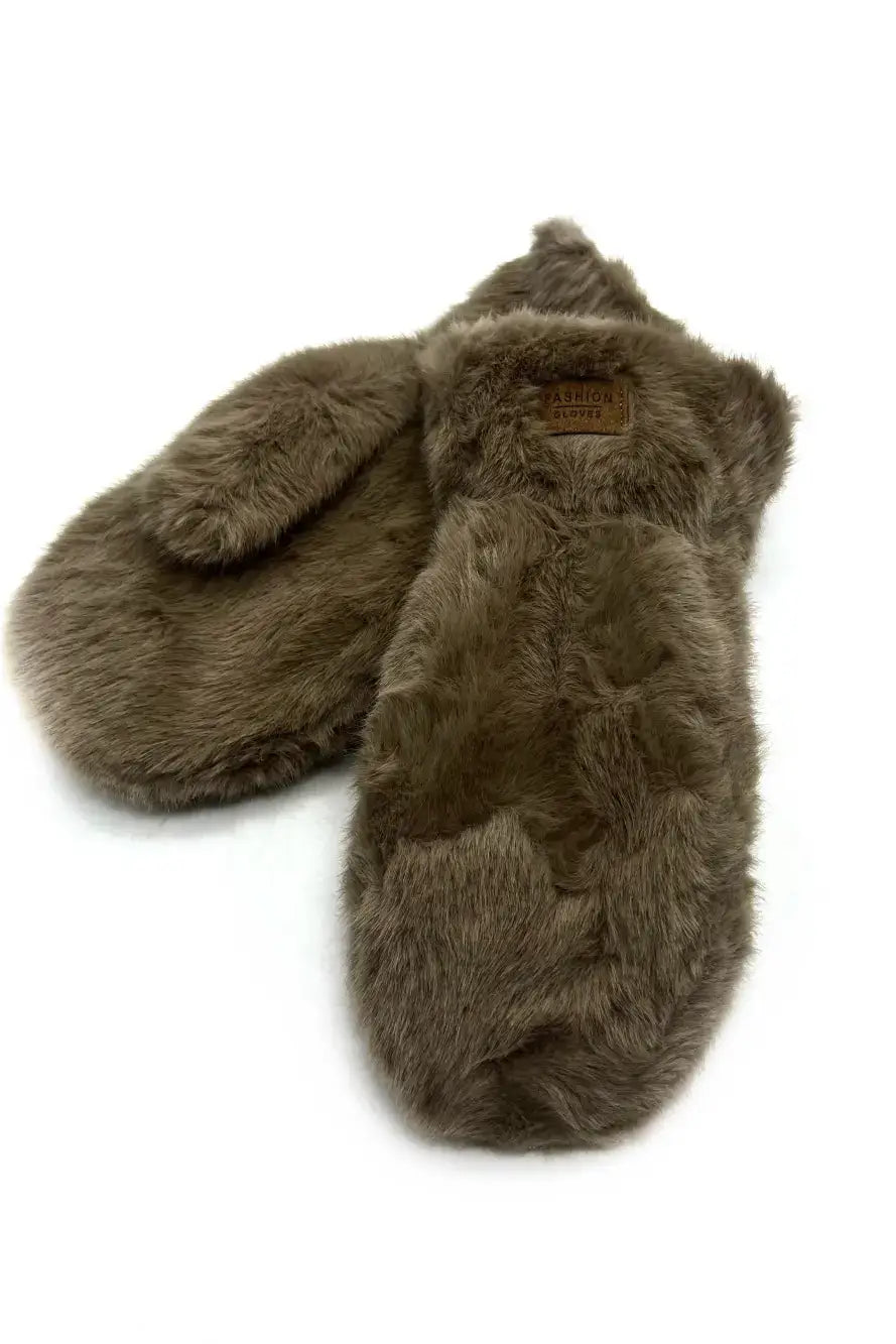 Snowdrift Faux Fur Mittens - Café