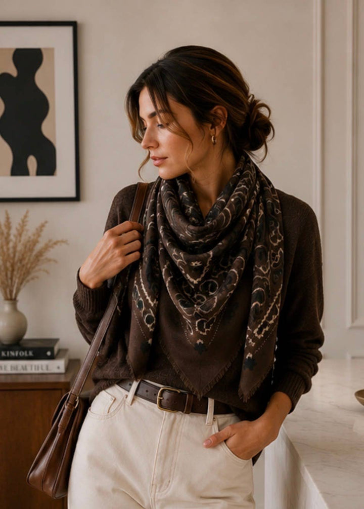 K21 Large Woolen Square Bandana: Khaki