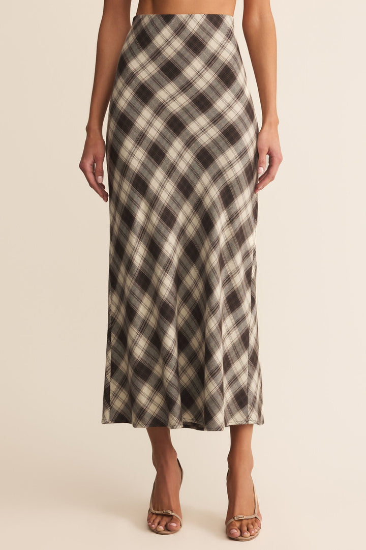 Europa Plaid Midi Skirt - Black