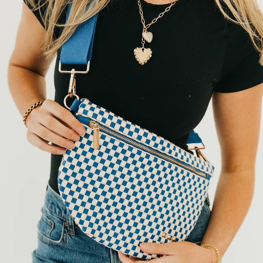 Keara Woven Crossbody Bag - Checkered Royal Blue