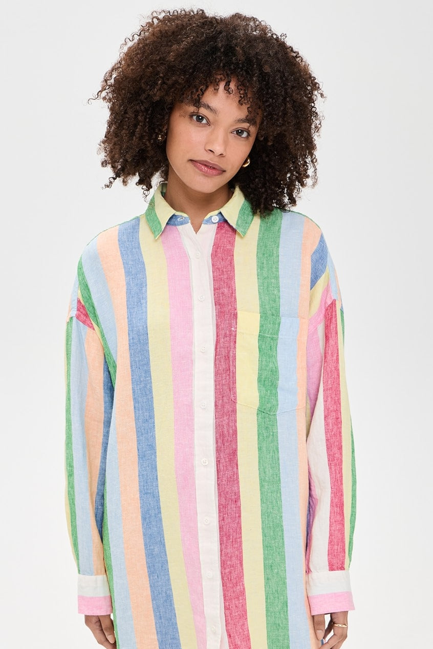 Laguna Linen Mini Shirtdress - Sunbeam Stripe
