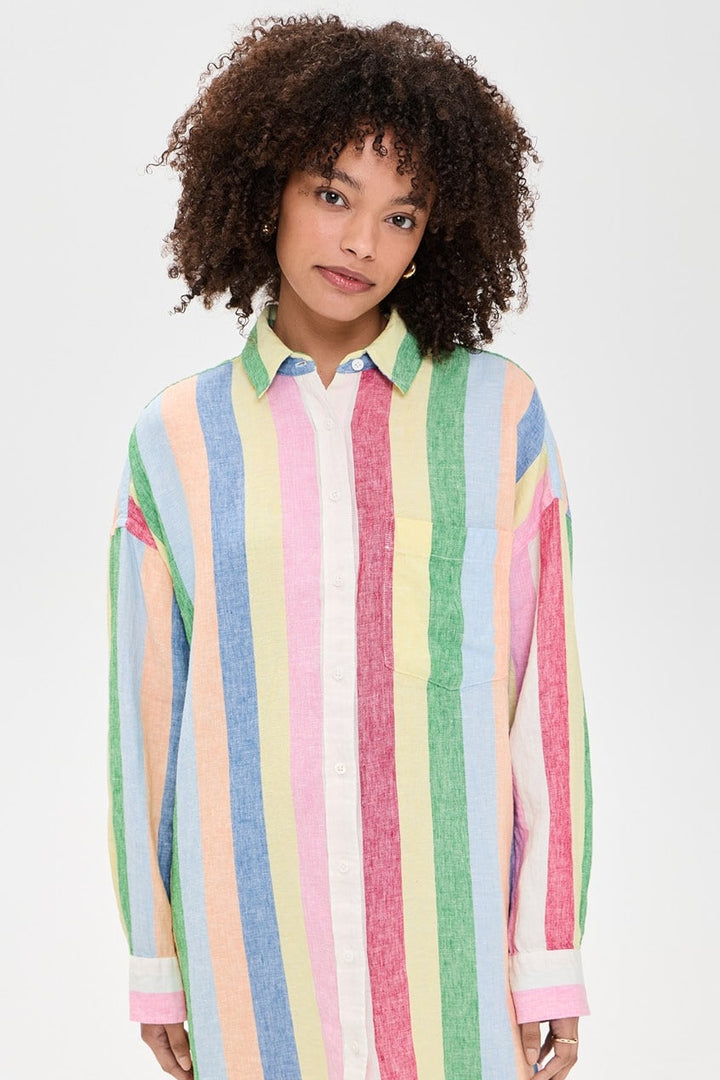 Laguna Linen Mini Shirtdress - Sunbeam Stripe
