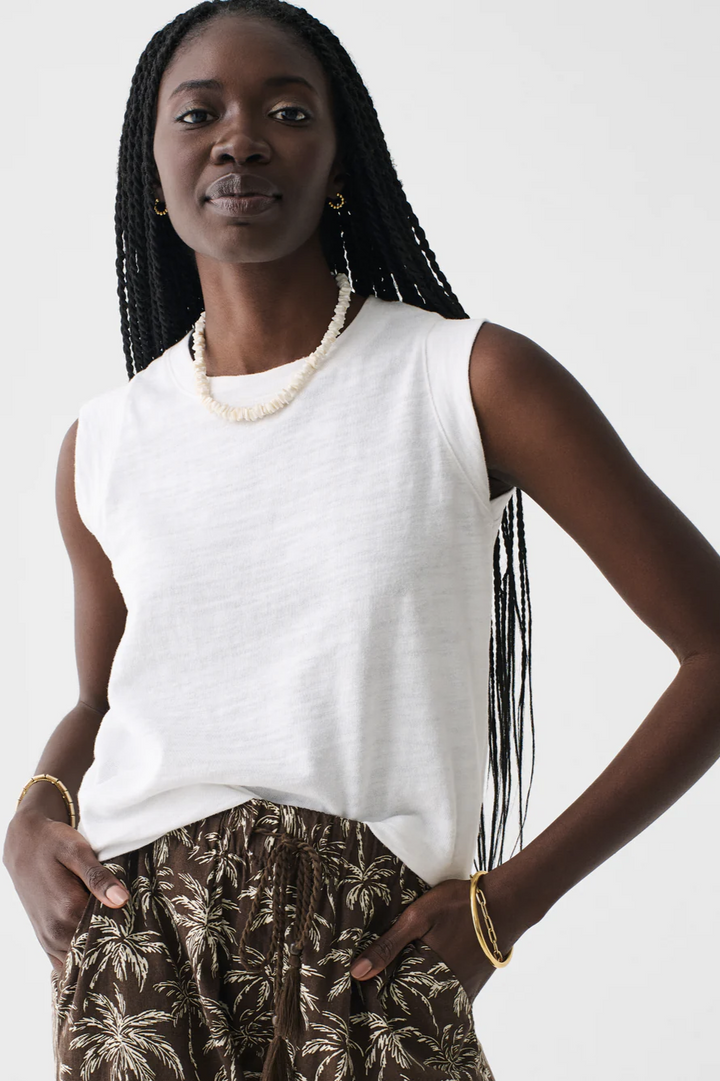 Kara Sunwashed Slub Muscle Tank- White