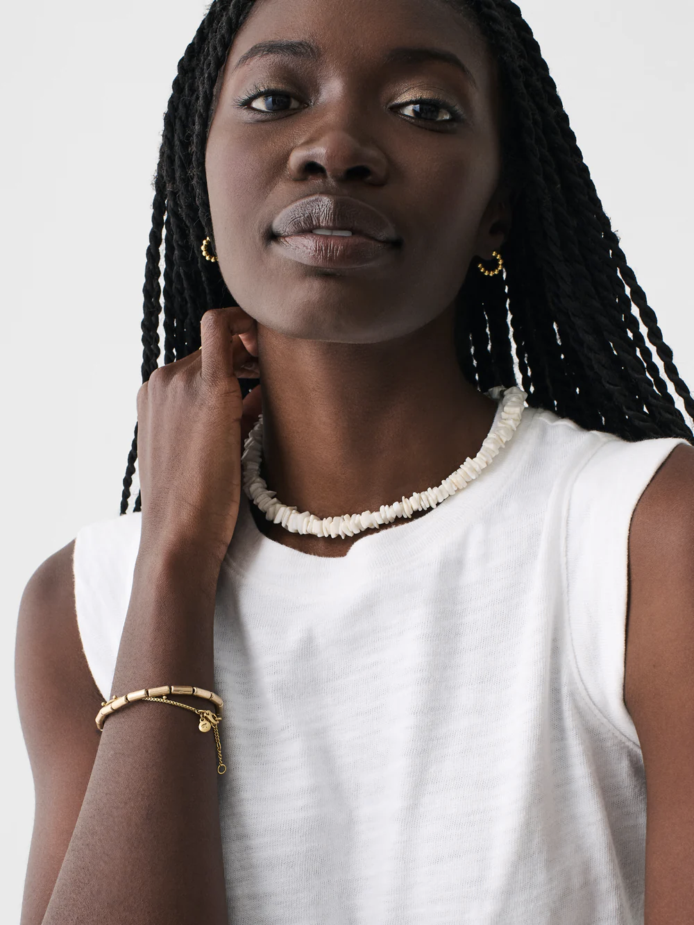 Kara Sunwashed Slub Muscle Tank- White