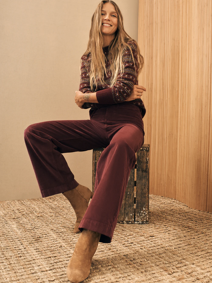 Stretch Cord Wide Leg Pant - Maroon Banner