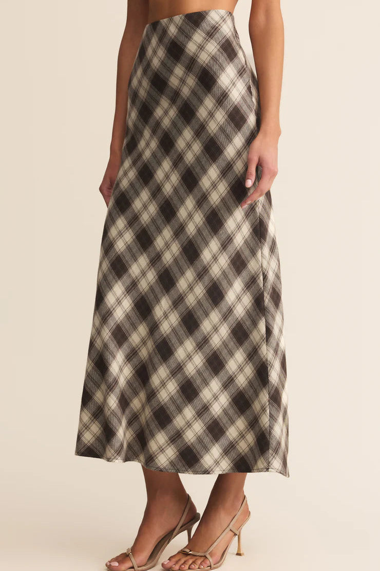 Europa Plaid Midi Skirt - Black