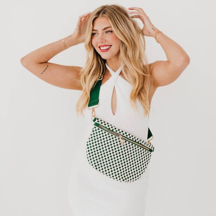 Keara Woven Bum Bag - Checkered Emerald