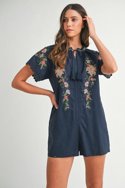 Calypso Embroidered Short Sleeve Romper