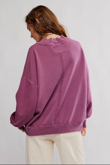 Palm Springs Mock Neck Fleece Sweatshirt - Damson