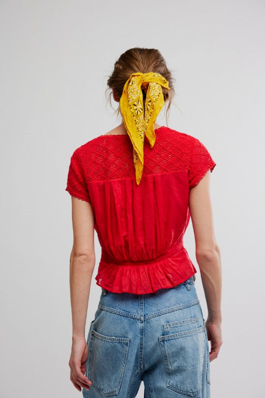 Gemma Embroidered Top - High Risk Red