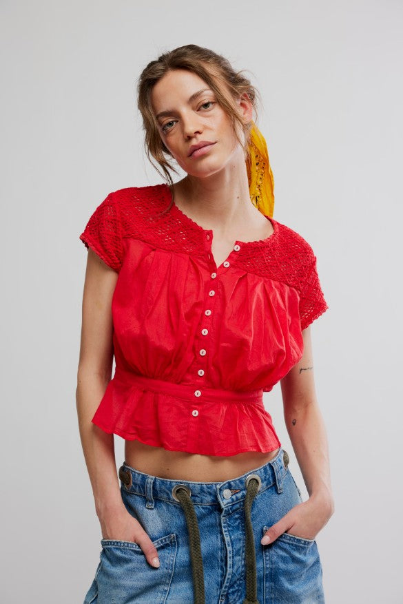 Gemma Embroidered Top - High Risk Red