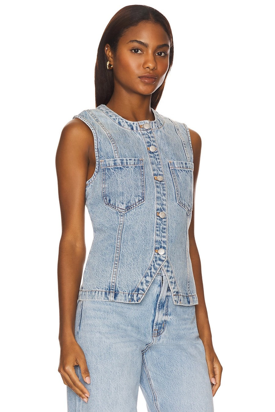 Gia Fitted Collarless Vest - Gaze