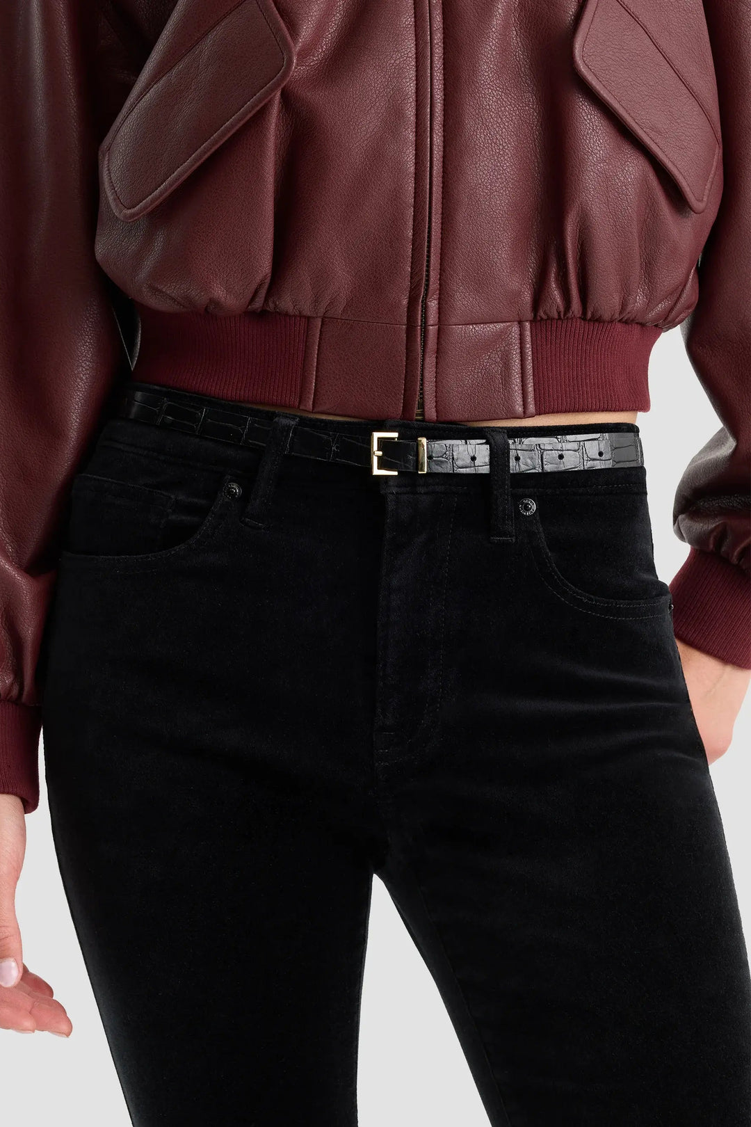 Good Legs Velvet High Rise Flared Jeans - Black