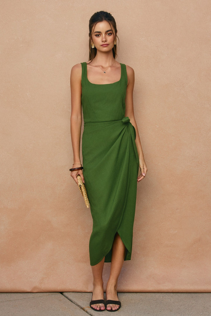 Meridian Isle Tulip Hem Midi Wrap Dress - Ibiza Green