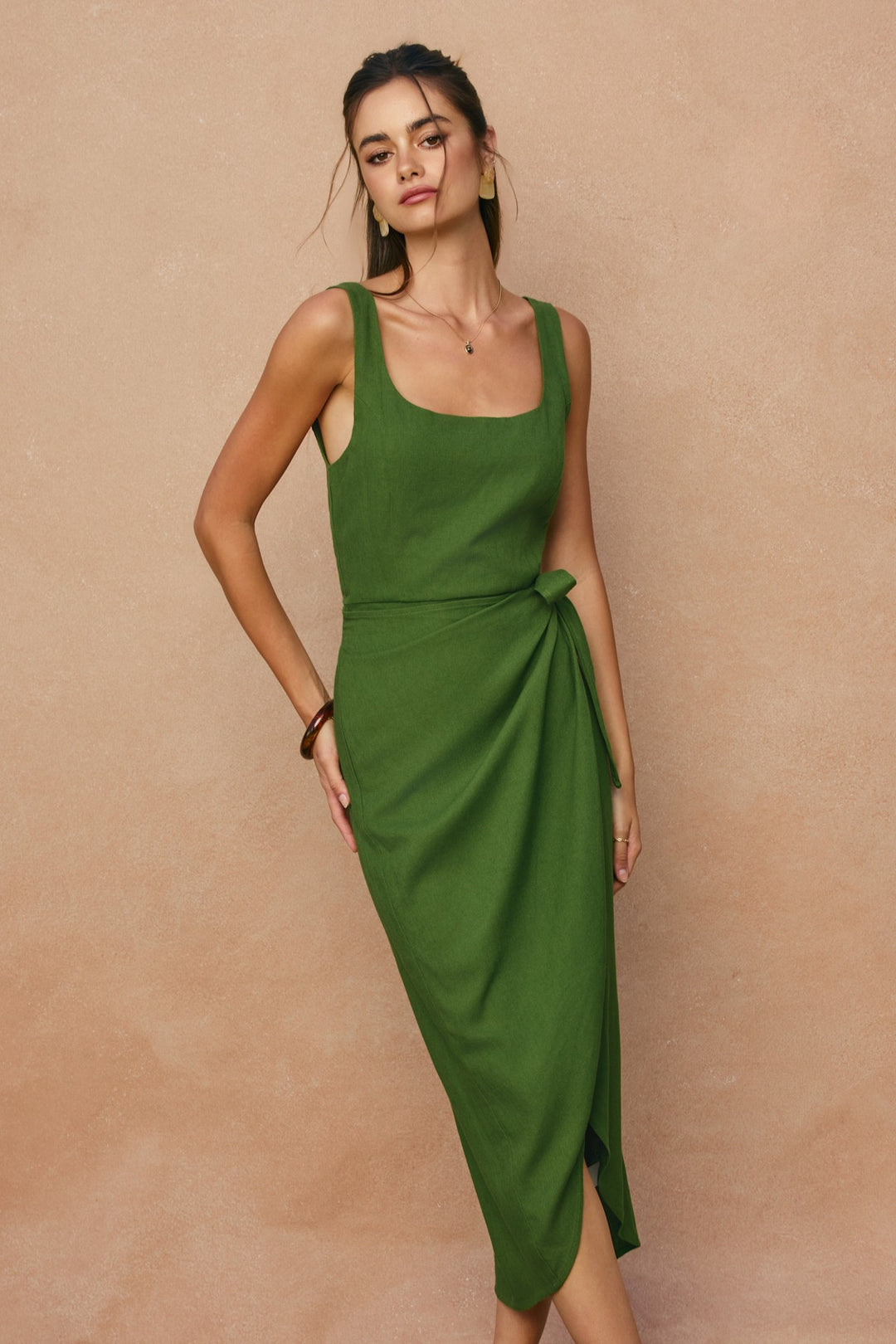 Meridian Isle Tulip Hem Midi Wrap Dress - Ibiza Green