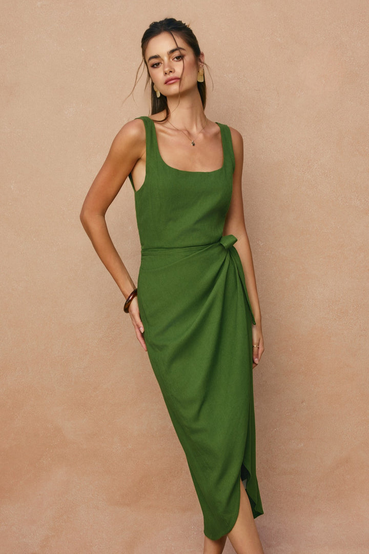 Meridian Isle Tulip Hem Midi Wrap Dress - Ibiza Green