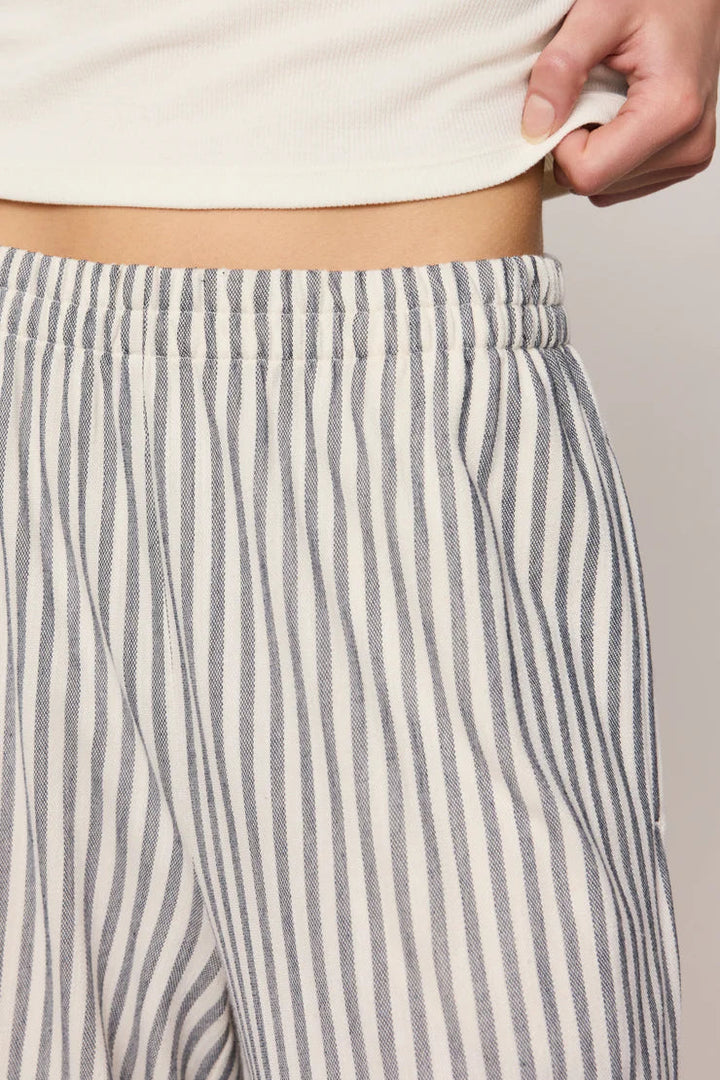 Grey and white stripe pull-on wide leg pants