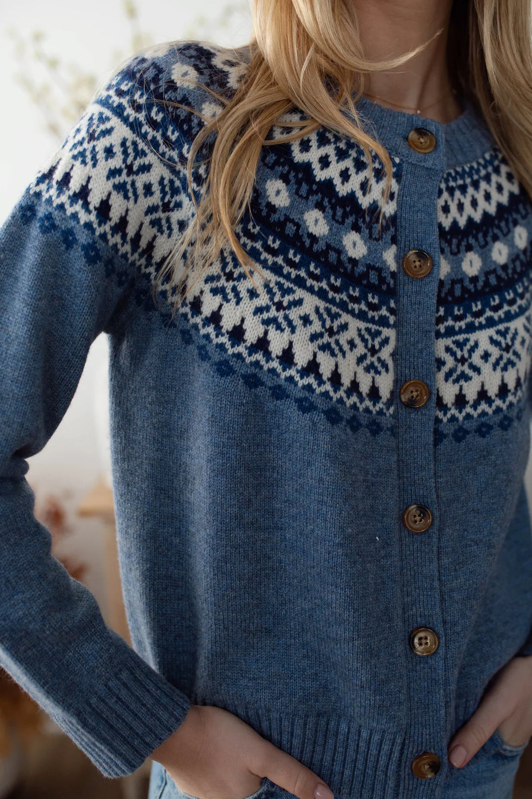 Louise Fair Isle Cardigan - Heather Blue