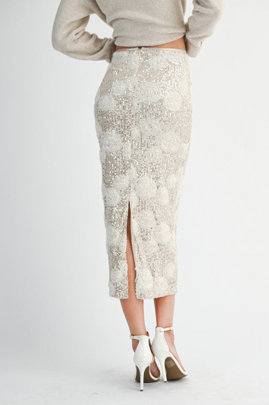 Ellie Sequin Midi Skirt - Champagne