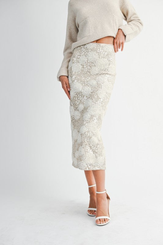 Ellie Sequin Midi Skirt - Champagne