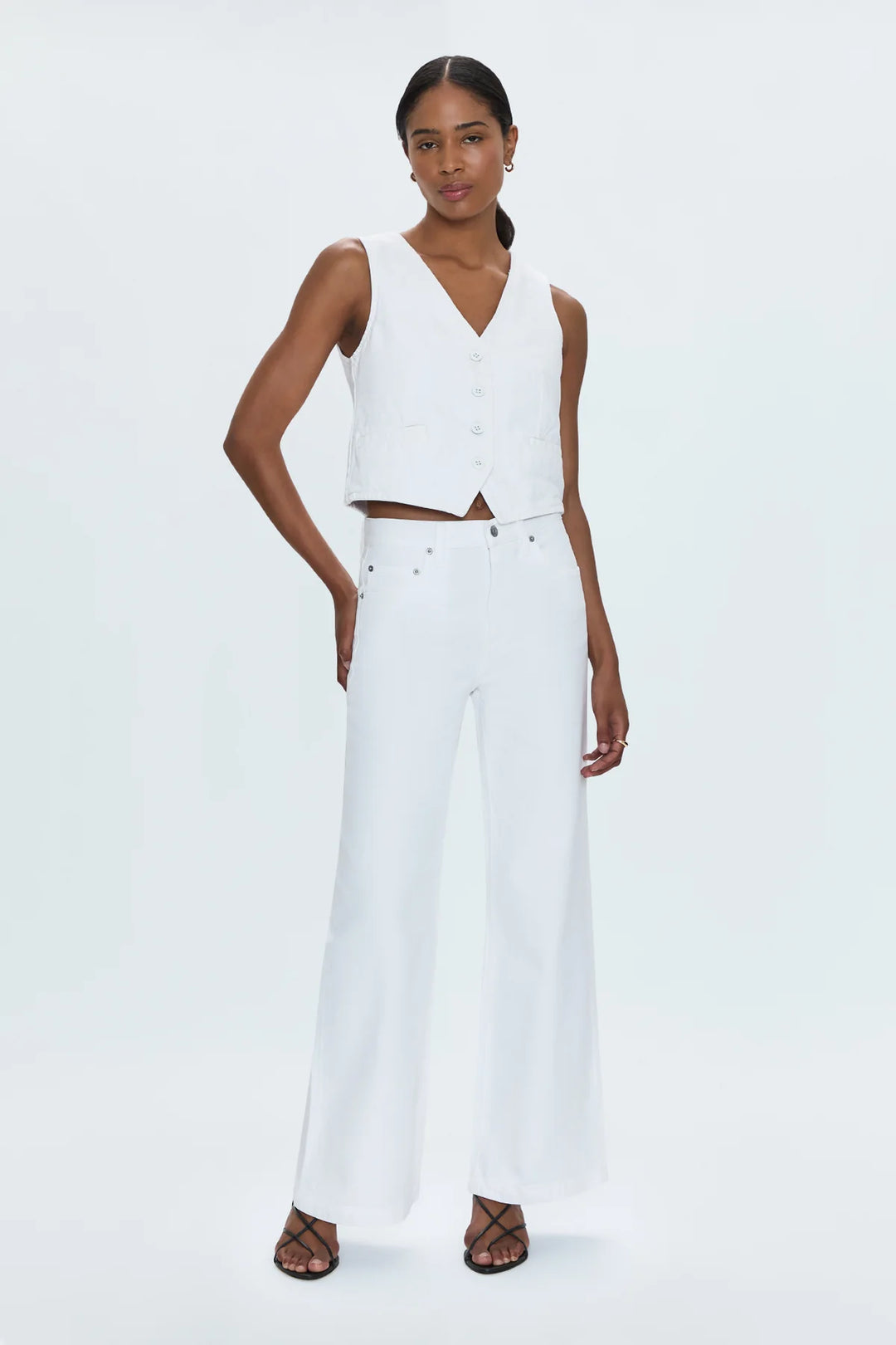 Jadyn Low Slung Palazzo Jean - Vivid White