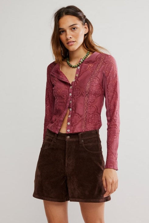 Jae Lace Knit Long Sleeve Top - Crushed Berry