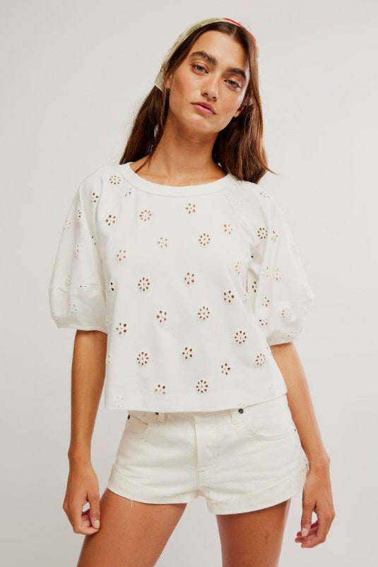 Jessie Eyelet Tee - Whisper White