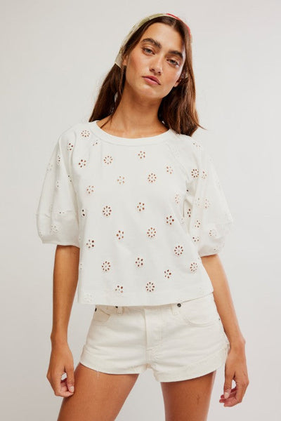 Jessie Eyelet Tee - Whisper White