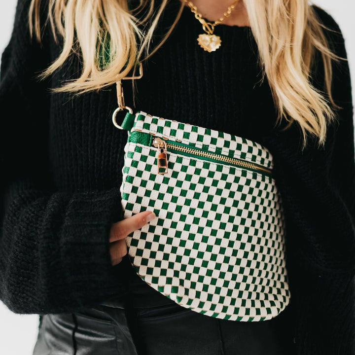 Keara Woven Bum Bag - Checkered Emerald