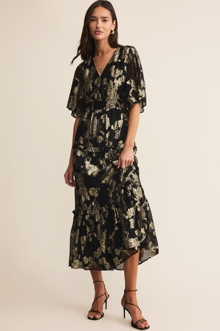 Kiera Jacquard Maxi Dress - Black