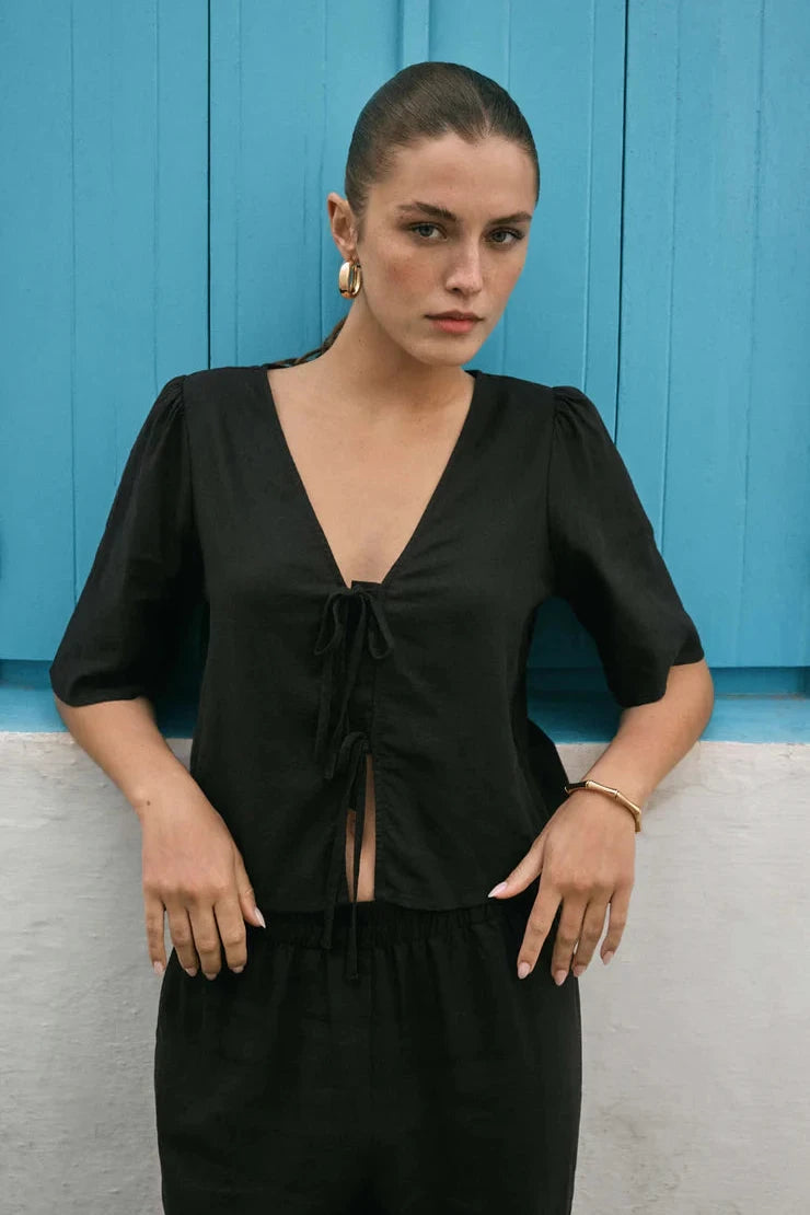 La Belle Linen Top - Black