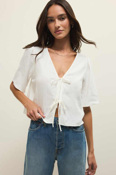 La Belle Linen Top - White