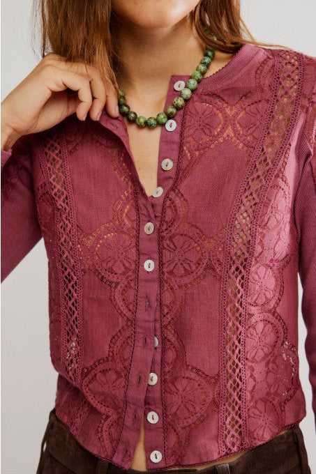 Jae Lace Knit Long Sleeve Top - Crushed Berry