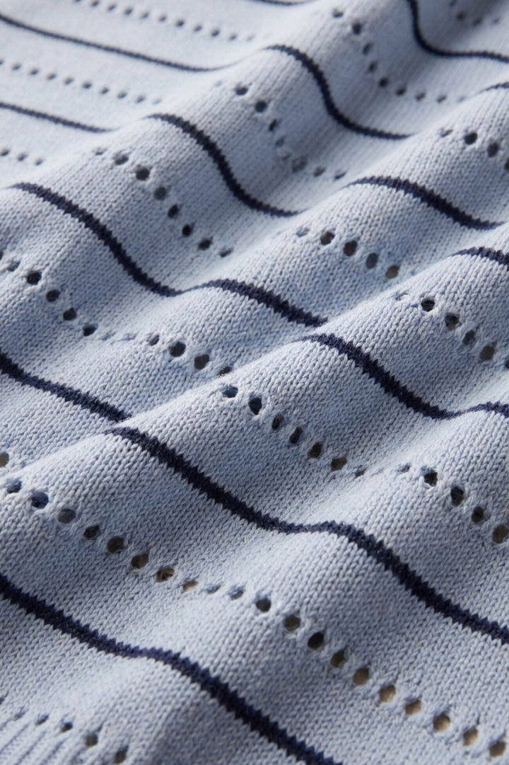 Light blue cotton blend sweater with contrast trim