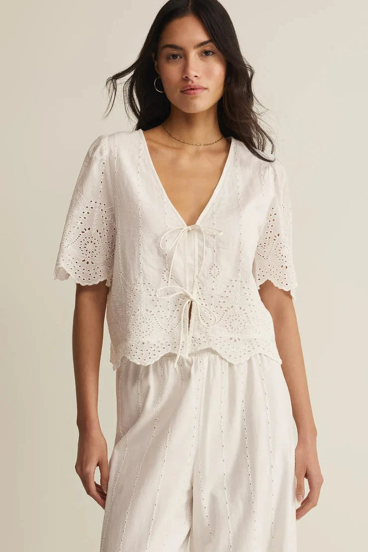 Oceanside Embroidered Top - White