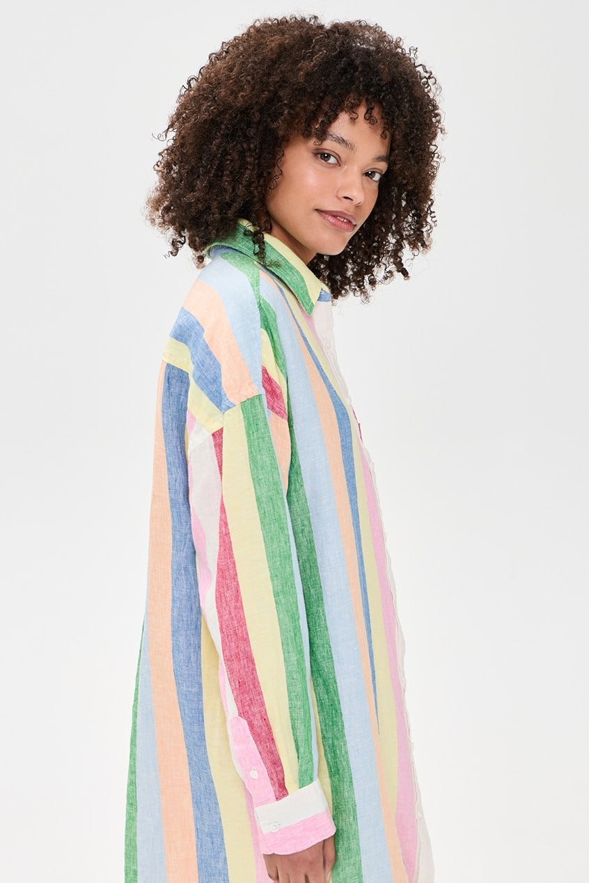 Laguna Linen Mini Shirtdress - Sunbeam Stripe