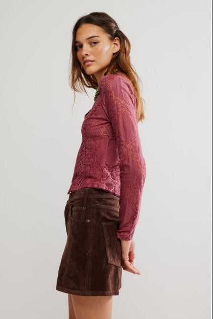 Jae Lace Knit Long Sleeve Top - Crushed Berry