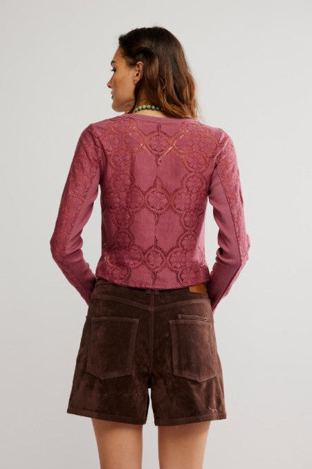 Jae Lace Knit Long Sleeve Top - Crushed Berry