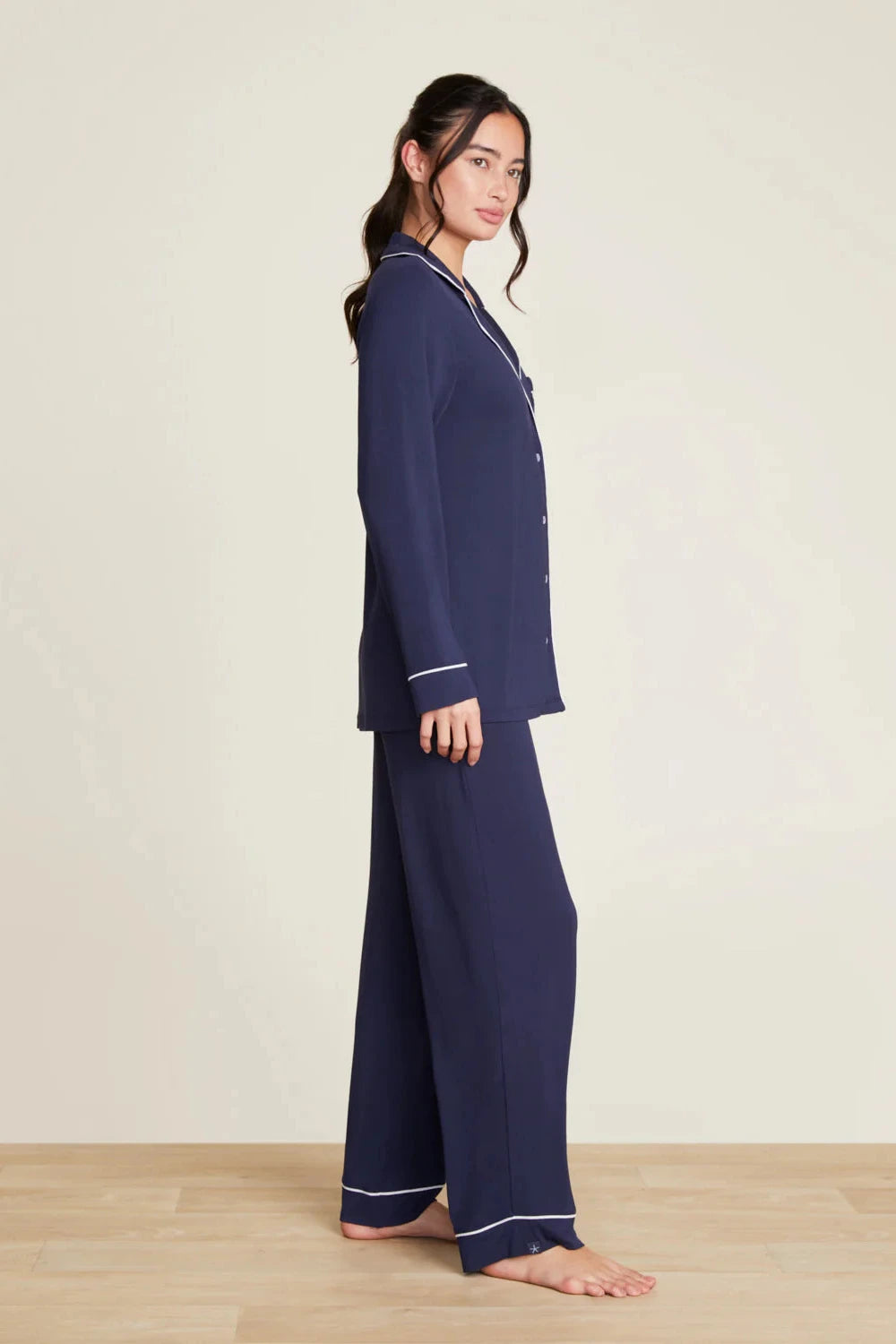 Luxe Milk Jersey Piped Pajama Set - Indigo
