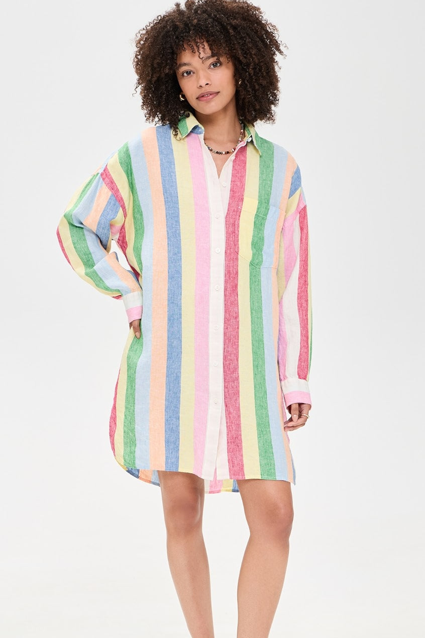 Laguna Linen Mini Shirtdress - Sunbeam Stripe