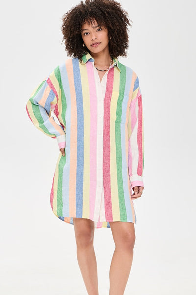 Laguna Linen Mini Shirtdress - Sunbeam Stripe