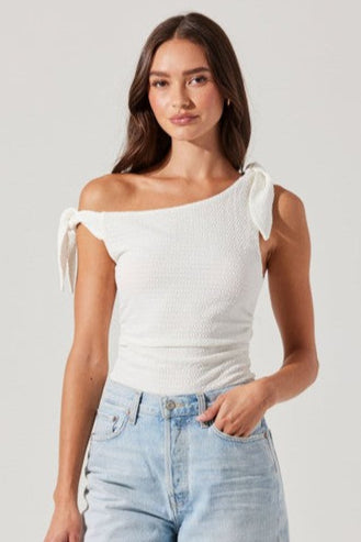 Lora Textured Off Shoulder Top - White