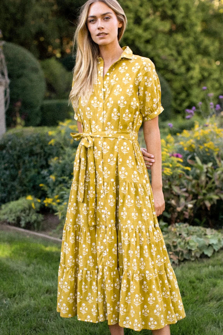 Liz Short Sleeve Shirt Dress - Chartreuse